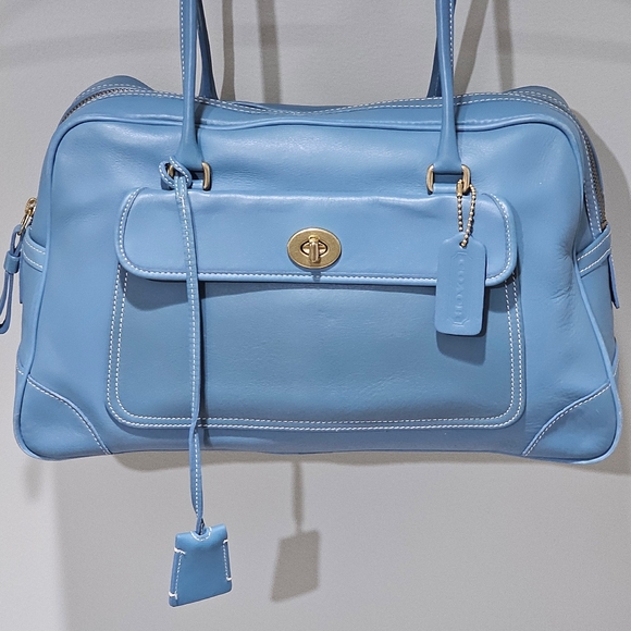 Vintage Coach Penelope Sachel / Travel Bag Purse # 9766 (Turquoise Blue) - Picture 3 of 16